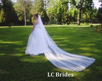 1 Tier Cathedral Length Wedding Veil, Cathedral Wedding Veil, Long Veil, Wedding Veil, Cathedral Veil, White, Ivory