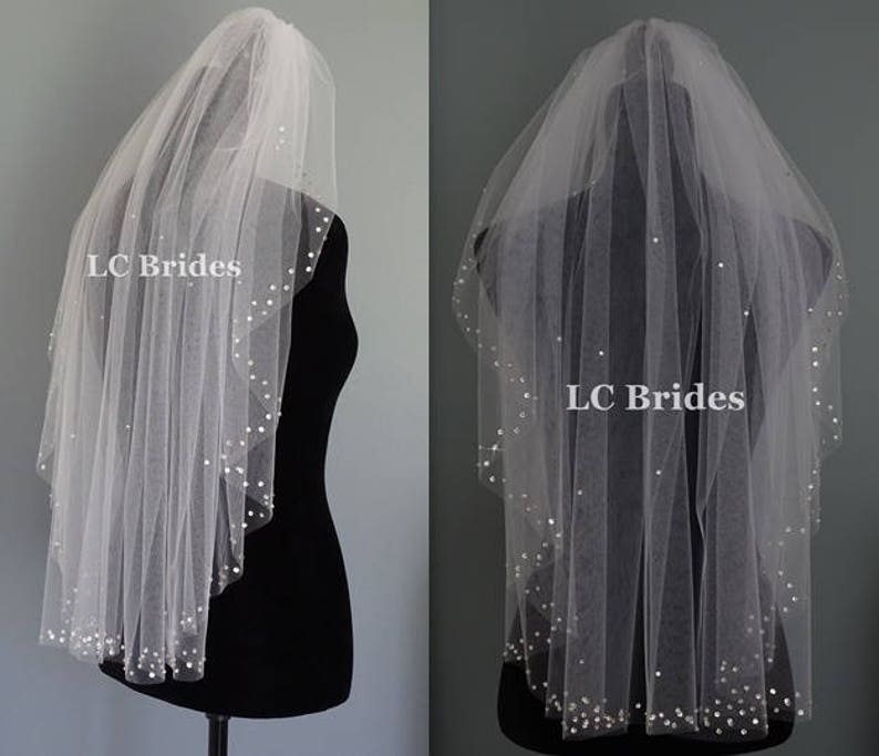 Wedding Veil With Crystals, Elbow Length Veil, Sparkle Veil, Crystal Veil, Bridal Veil, Wedding Veil, Veil with Crystals image 1