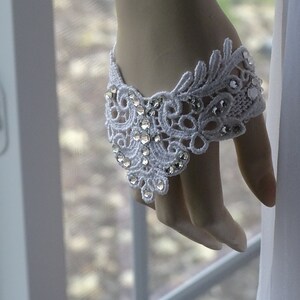 Modern Sparkling Bridal Lace Bracelet with Crystals, bridal cuffs, white, bridal bracelet with Crystals, Swarovski Crystal