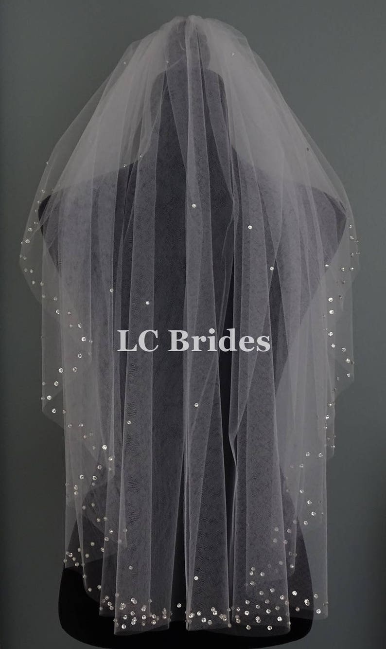 Wedding Veil With Crystals, Elbow Length Veil, Sparkle Veil, Crystal Veil, Bridal Veil, Wedding Veil, Veil with Crystals image 3