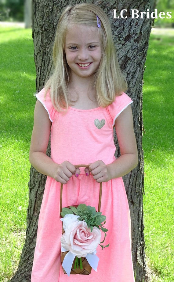 Rustic Wedding Flower Girl Basketunique Blush Country Etsy