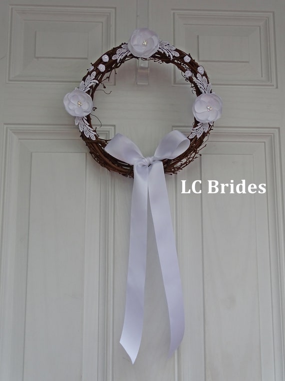 White Wedding Door Wreath Bridal Shower Wreath Rustic Etsy