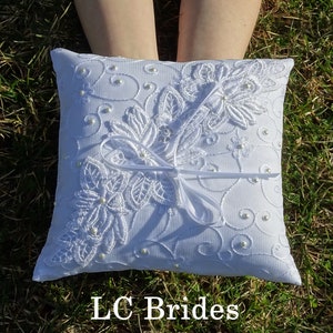 White Wedding Ring Pillow, Ring Bearer, Wedding Pillow, Ring Bearer Pillow, White, Custom, Pearls, Fairytale, Wedding