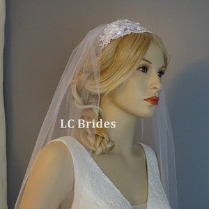 Bridal Head Piece and Veil, Wedding Veil Headpiece, Bridal Lace Pearl Headband, White, Pearl, Wedding Veil, Bridal Veil, Bridal Headband