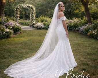 Bridal Illusion Tulle Long Cathedral Veil, Raw Cut Edge, 108 inch