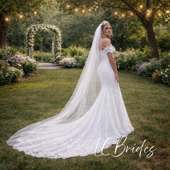 Bridal Illusion Tulle Long Cathedral Veil, Raw Cut Edge, 108  display picture 1