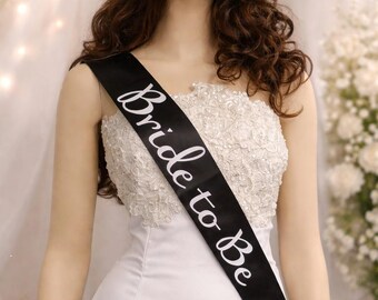 Black Bride to be Sash, Bridal Shower Sash, Wedding Sash, bachelorette sash, Black Sash, Halloween wedding