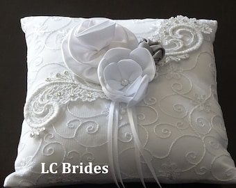 White Sparkle Wedding Ring Pillow, Ring Bearer, Wedding Pillow, Ring Bearer Pillow, White, Silver, Custom, Sparkle, Fairytale, Wedding