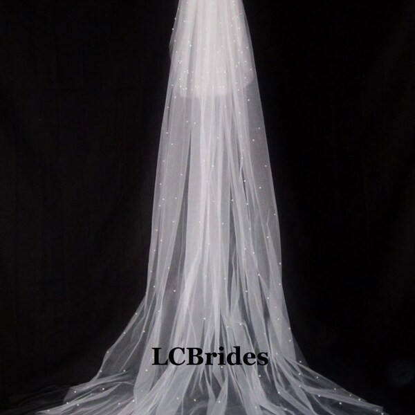 Cathedral Veil 2 Tier Scattered Pearls Cut Edge