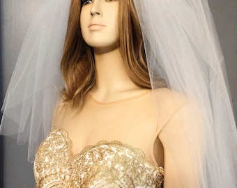 BRIANA | 3 Tier Pouf Cathedral Wedding Veil with Blusher Veil, Dramatic Veil, Bouffant Wedding Veil, Dramatic 3-Tier Bridal Veil, Pouf Veil