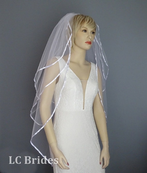 3 Tier Wedding Veil With Satin Edge Ribbon Edge Wedding Veil 3 Tier Veil Satin Edge Bridal Veil Fingertip Length Etsy UK