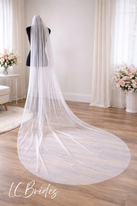 CHRISTINA | Soft Cathedral Length Wedding Veil, English Net  display picture 1