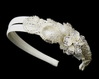 Bridal Headband, Ivory Headband, Headpiece, Hair Accessory, Headband, Wedding Headband, Pearl, Rhinestone, Crystal, Bride, Bridal, Ivory