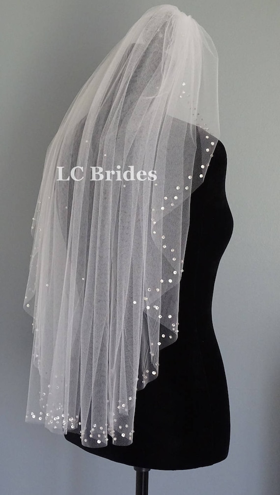 Wedding Veil With Crystals, Elbow Length Veil, Sparkle Veil, Crystal Veil,  Bridal Veil, Wedding Veil, Veil With Crystals 