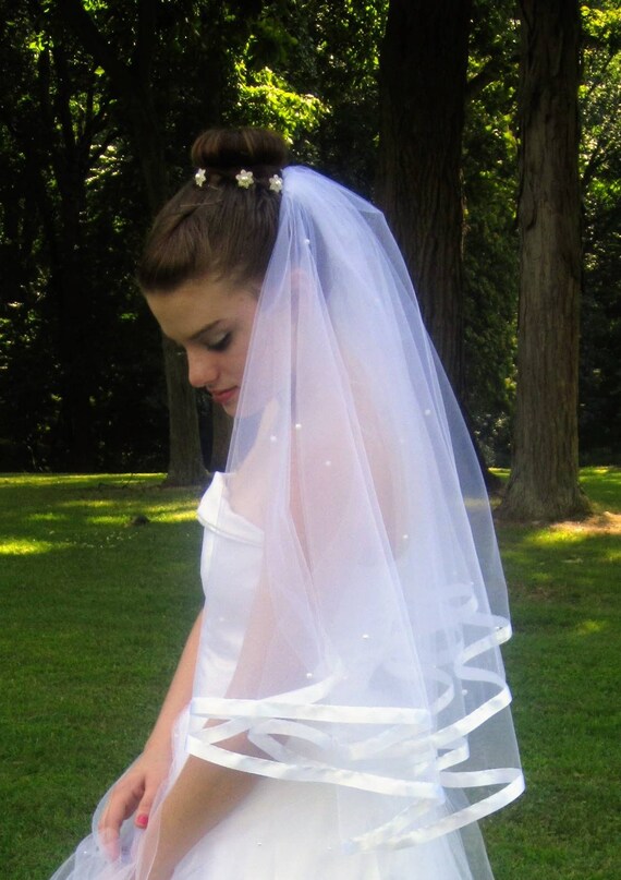 Wedding veil layered sateen trimming The Sophia Satin-Trim Veil – Jay Kay Braids and Bridal main image 4