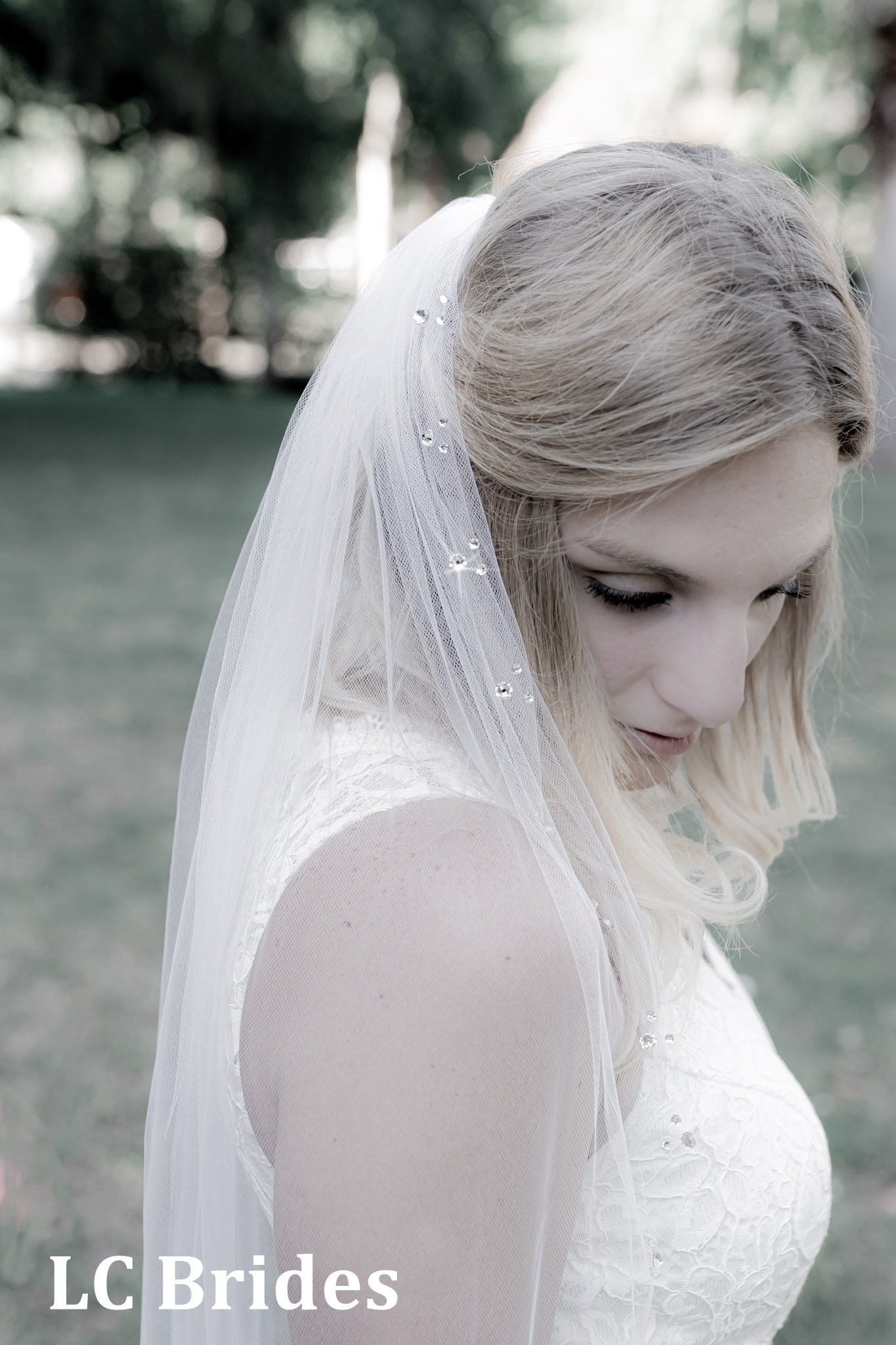 1 Tier Crystal Wedding Veil , Elbow Length Veil, Crystal  display picture 1