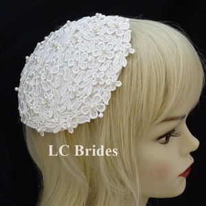 Ivory Wedding Mini Hat, Ivory Lace Fascinator Hat, Ivory Bridal Hat, Bridal Lace Hairpiece, Mini Hat, Ivory