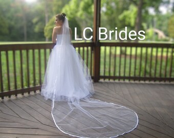 Cathedral Length Wedding Veil, Satin Edge Veil, Simple, Cathedral Veil, Elegant Veil, Wedding Veil, Long Veil, Affordable Veil, Ivory, Plain