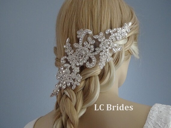 Bridal Lace Hair Comb, Bridal Crystal Hair Piece, Bridal  display picture 3