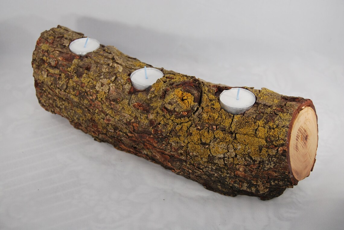 Rustic Wood Log Tealight Candle Holder Etsy UK