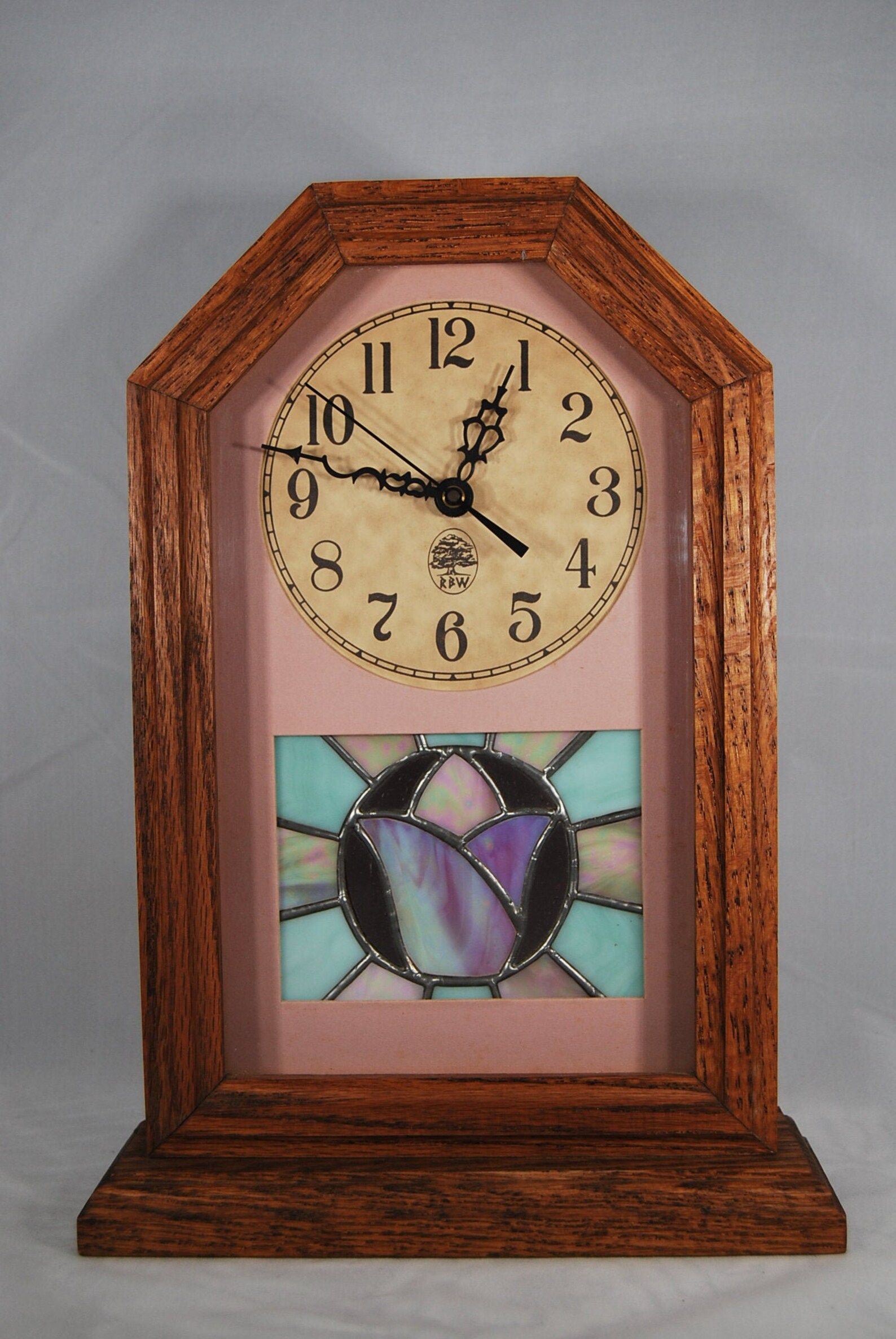 Table Clock With Stained Glass Tulip Etsy