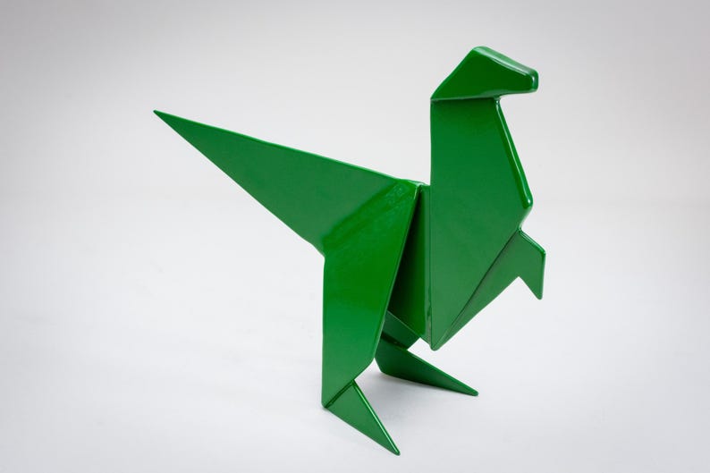 Steel Origami Dinosaur Raptor Sculpture | Large | Green | Metal - Etsy