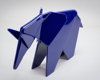 Steel Origami Elephant Sculpture | Large | Blue | Metal