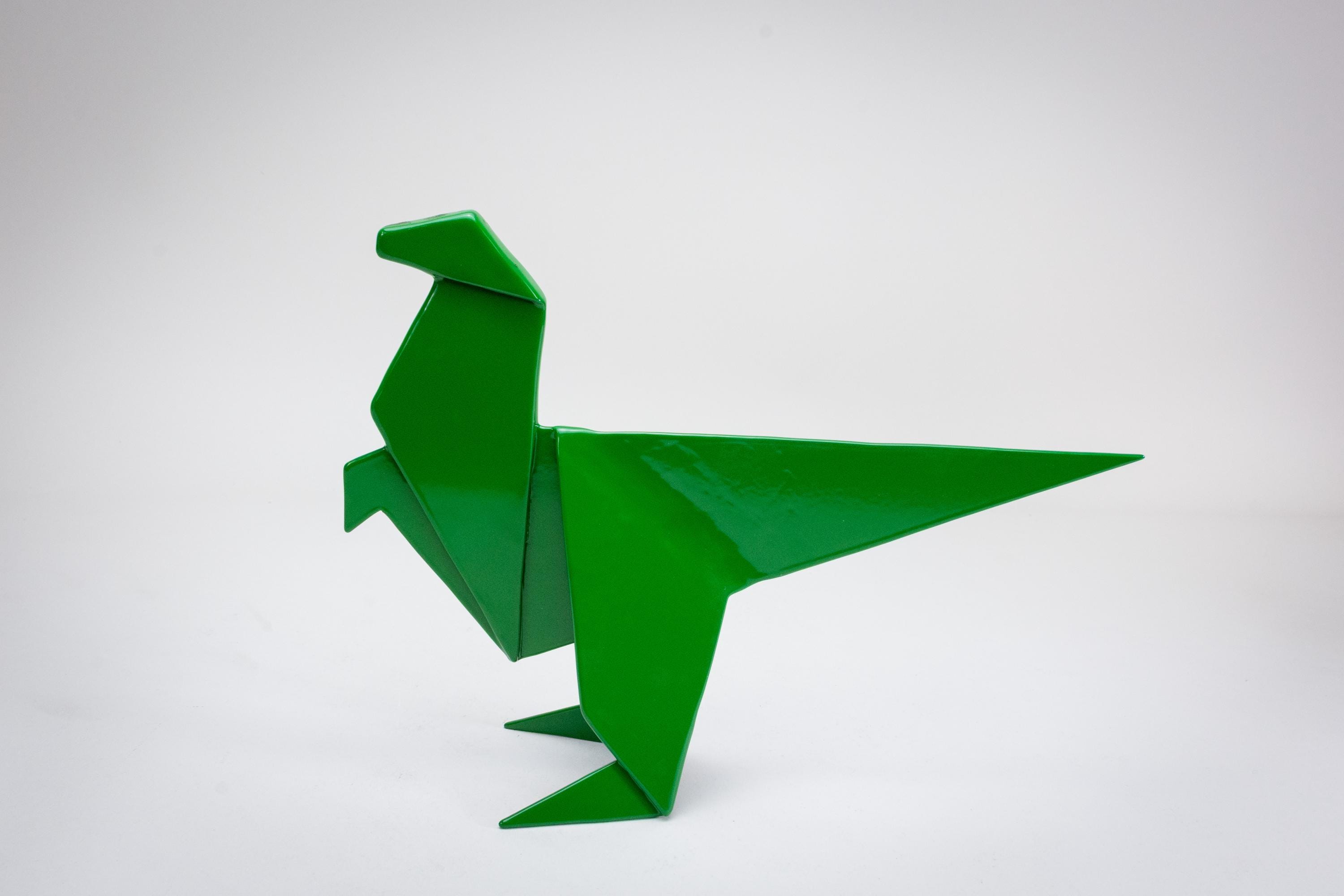 Steel Origami Dinosaur Raptor Sculpture | Large | Green | Metal - Etsy