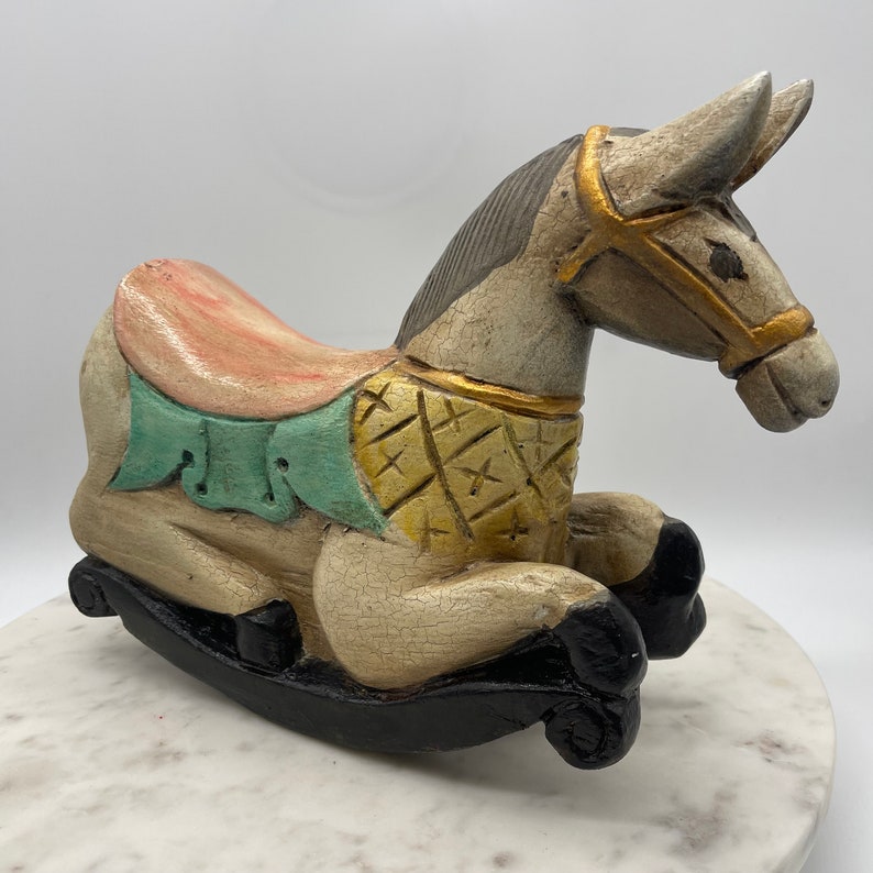 Antique Toy Wooden Rocking Horse Nursery Decor Baby Shower Collectible Figurine Etsy