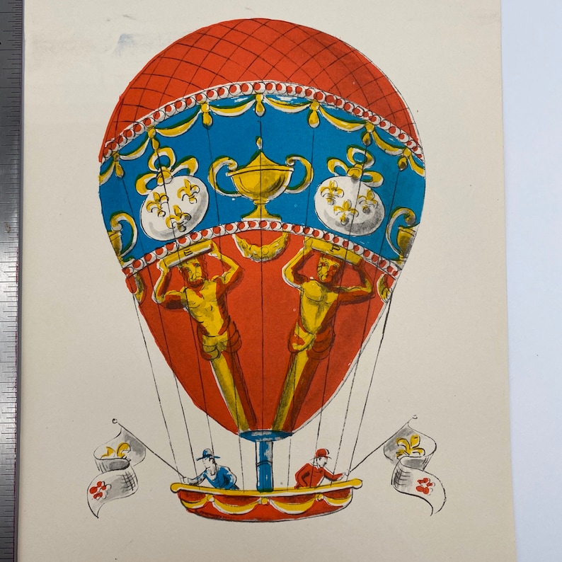 Vintage Montgofier French Hot Air Balloon Print 1955