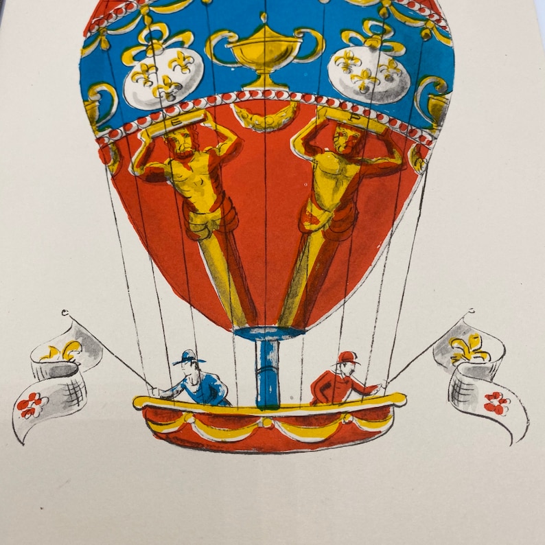 Vintage Montgofier French Hot Air Balloon Print 1955