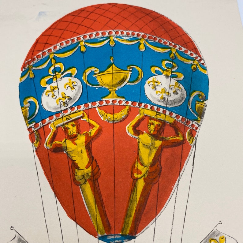 Vintage Montgofier French Hot Air Balloon Print 1955