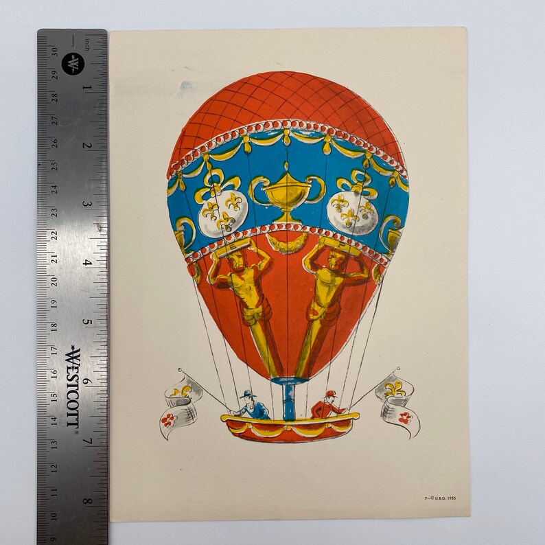 Vintage Montgofier French Hot Air Balloon Print 1955