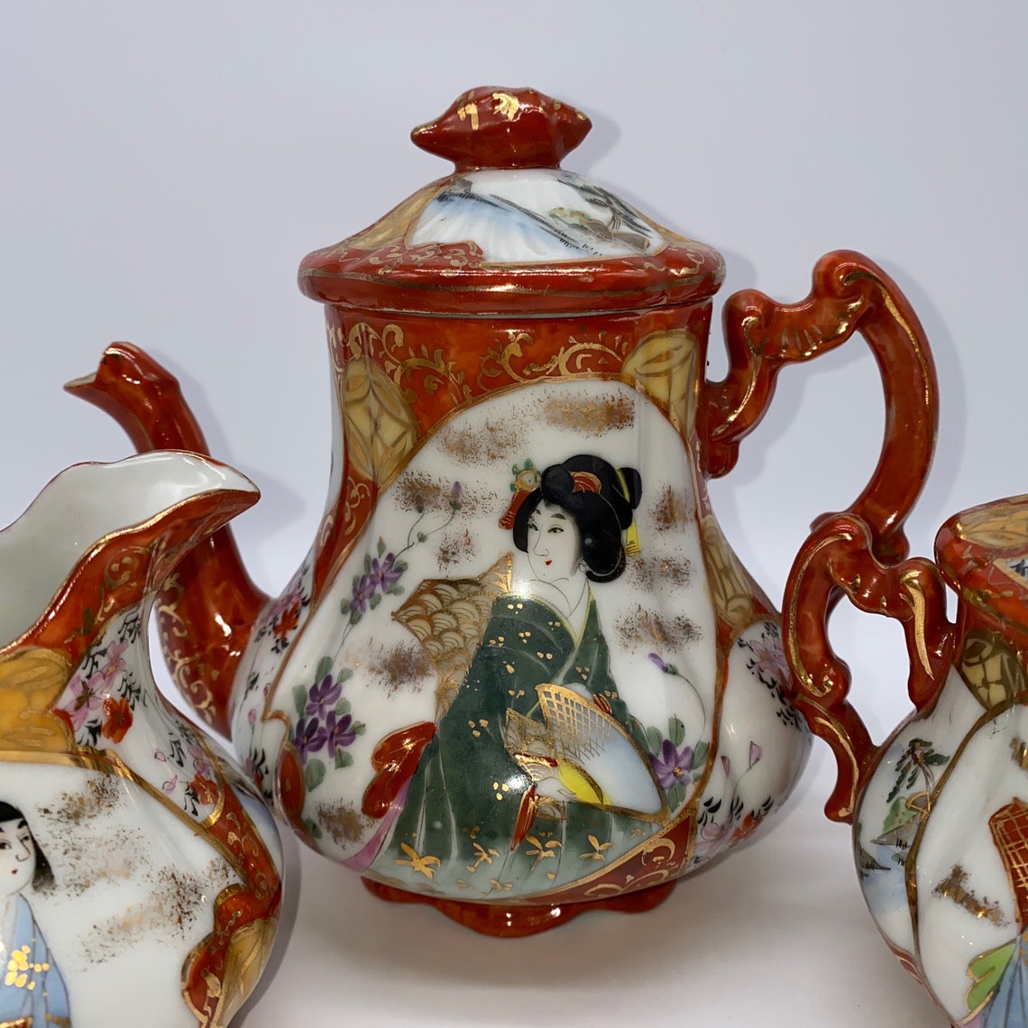 Antique Geisha Ware Tea Pot With Sugar Bowl and Creamer Etsy