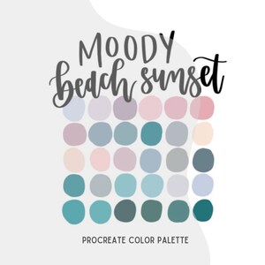 Pink, Purple, Blue, Teal Procreate Color Palette | iPad Lettering Color Swatch | Moody Beach Sunset Colors | Beachy, Summer Color Palette