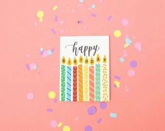 Hand Lettered Birthday Card | Colorful Candles Design