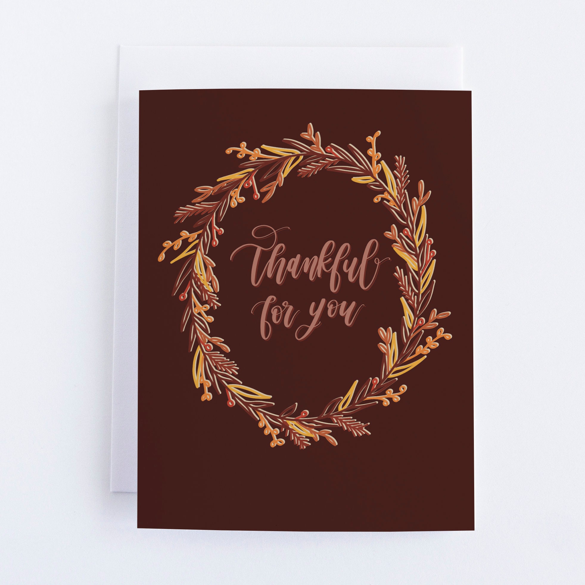Thankful for You Thanksgiving Greeting Card. Burgundy Card With Floral ...