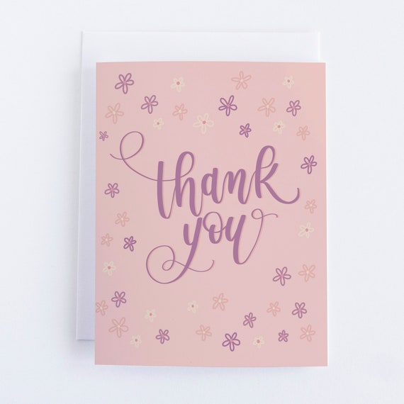 Purple Floral Thank You Card | Modern Calligraphy A2 Note - Etsy display picture 3