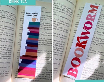 Bookworm Bookmark | Read Books, Drink Tea | Cardstock Bookmark