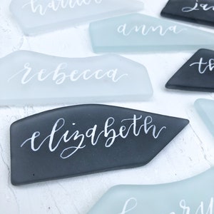 Sea Glass Place Cards Sea Glass Escort Cards Calligraphy Place Cards Beach Wedding Summer Wedding Coastal Wedding Place Cards image 1