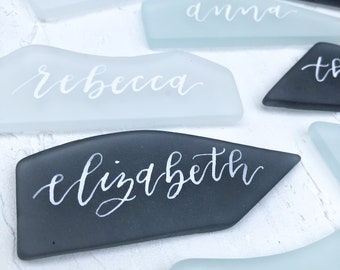 Sea Glass Place Cards | Sea Glass Escort Cards | Calligraphy Place Cards | Beach Wedding | Summer Wedding | Coastal Wedding Place Cards