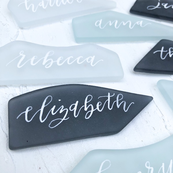 Sea Glass Place Cards | Sea Glass Escort Cards | Calligraphy Place Cards | Beach Wedding | Summer Wedding | Coastal Wedding Place Cards