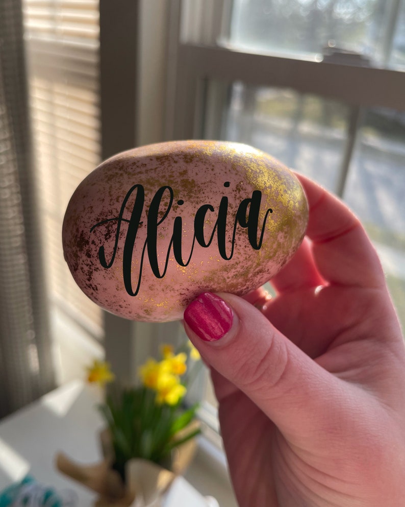 Easter Egg Personalized Easter Egg Easter Place Card Spring Decor Easter Basket Easter Basket Name Calligraphy Easter Egg image 5