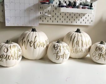 Pumpkin Wedding Signs - Fall Wedding Signs - Wedding Pumpkins - Last Name Pumpkin - White Pumpkin Decor - Pumpkin Decoration - Halloween