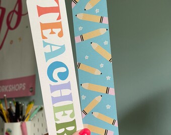 Teacher Bookmark Set | Teacher Appreciation Gift | Retro Bookmark | Rainbow Bookmark| Teacher and Pencil Bookmark Set