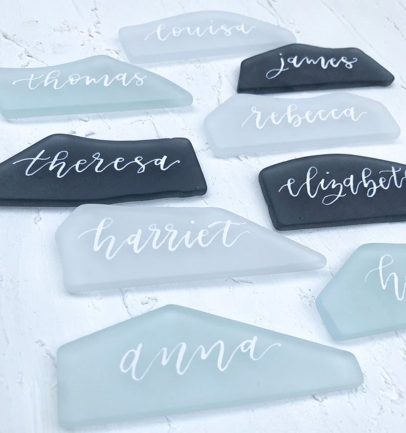 Sea Glass Place Cards Sea Glass Escort Cards Calligraphy Place Cards Beach Wedding Summer Wedding Coastal Wedding Place Cards image 2