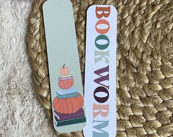 Fall Bookmarks, Fall Bookmark Set, Halloween Bookmarks, Bookworm Bookmark, Pumpkin Bookmark, Gift for Reader, Book Lover