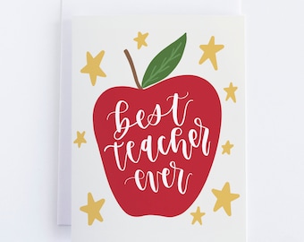 Teacher Appreciation Card | Best Teacher Ever Card with Apple | End of the Year Teacher, Educator Gift | Teacher Appreciation Week