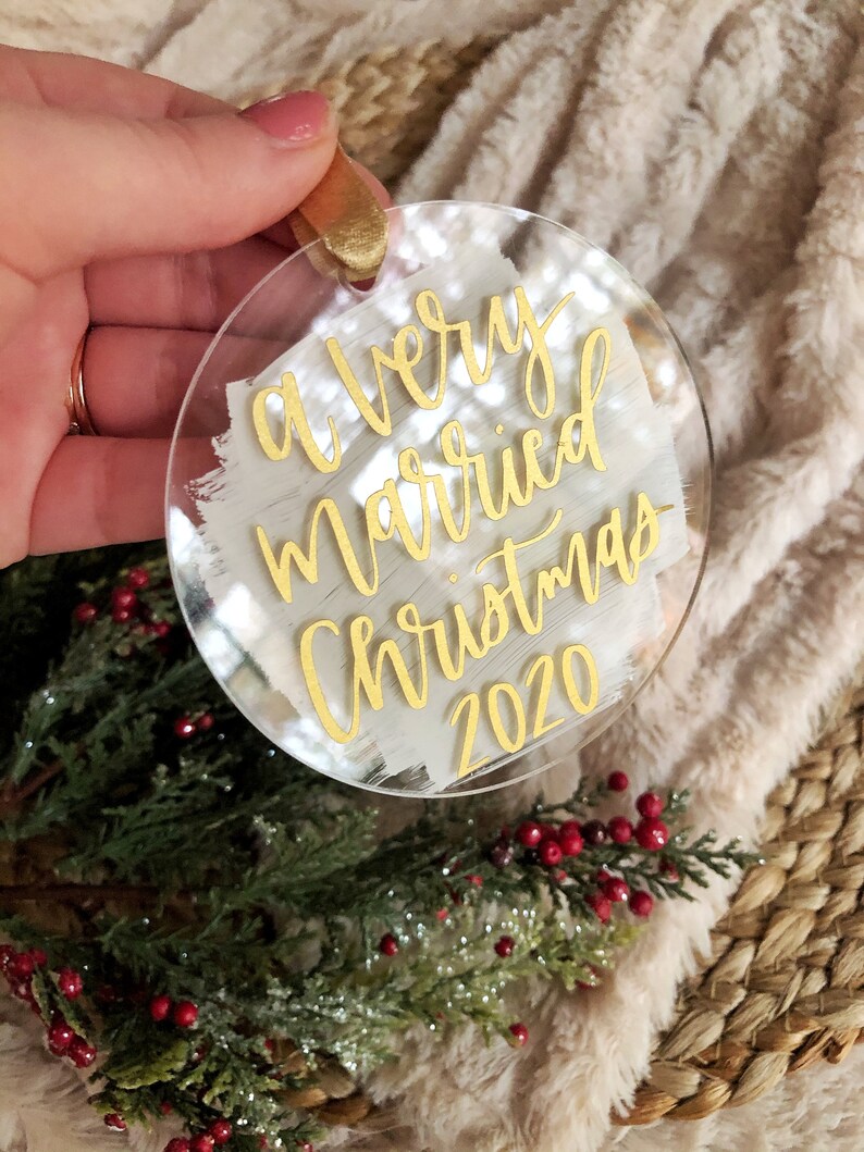 Just Married Ornament Acrylic Ornament Newlywed Christmas Etsy