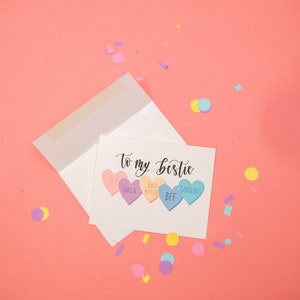 Galentines Day Card for Best Friend with Candy Heart Affirmations. Greeting Card for Friend, Sister, Bestie, BFF. Valentines Day Card. image 3